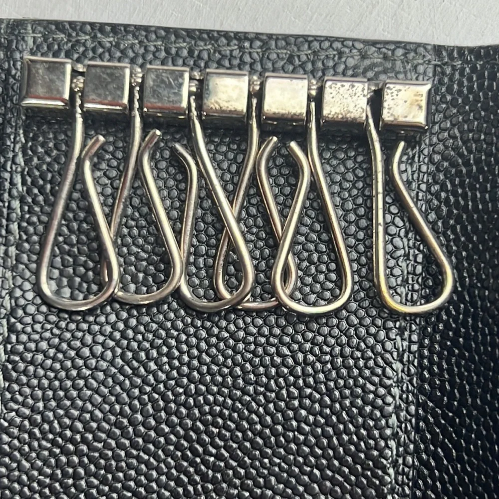 Auth. Cartier Santos Leather 4 Ring Key Case Black Logo Unisex Vintage